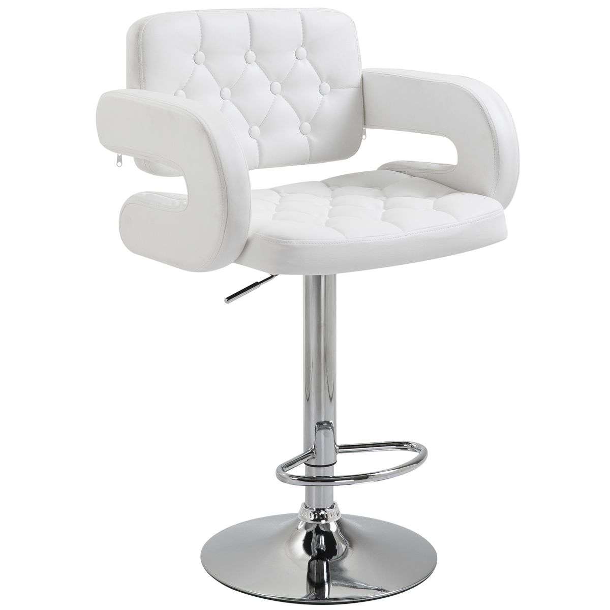 Bar Stools -Luxury Leather Barstools with Chrome Base - Set of 2 - White Colour