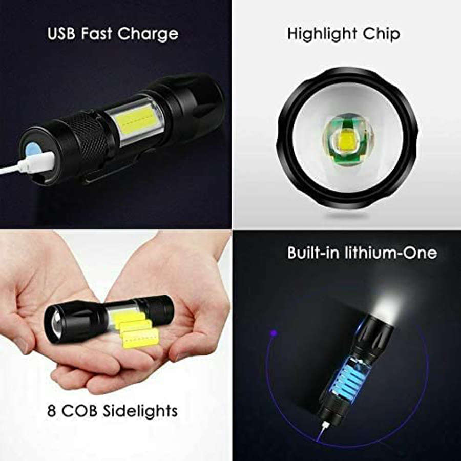 Aluminium Alloy USB Rechargeable Mini Torch with Zoom Function (2 Pack)