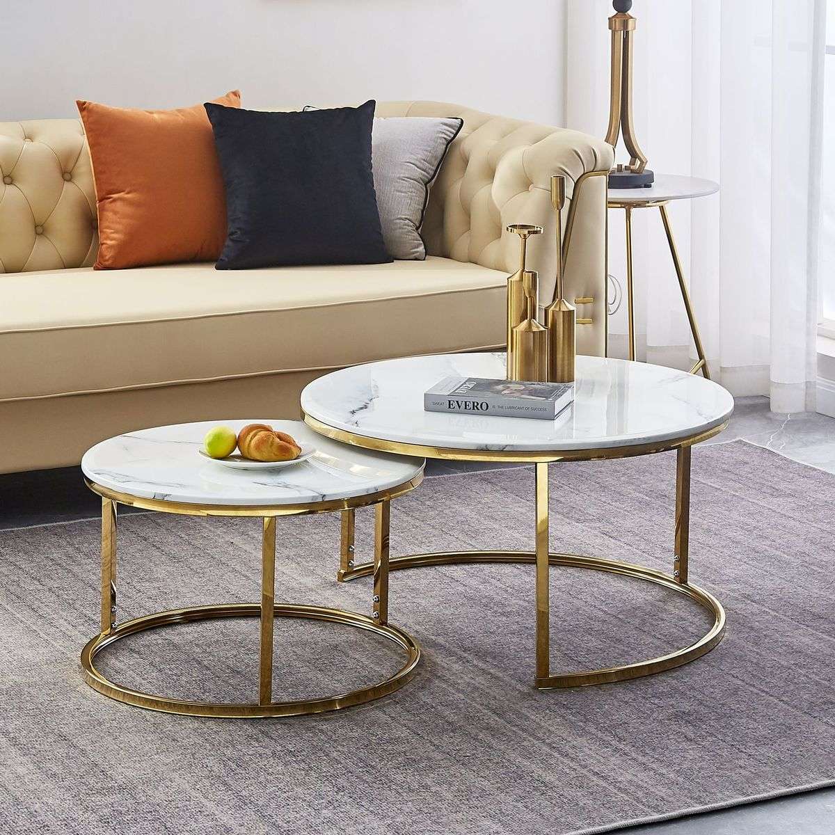 Rondo Marble Top Coffee Table  White / Gold
