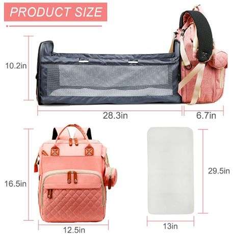 New Stylish Multi-Functional Baby Diaper Bag & Bed - Pink