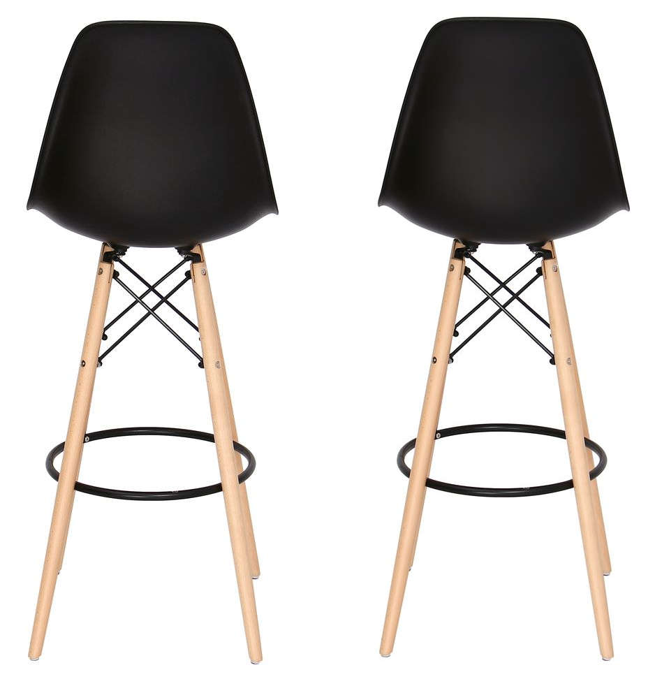 Bar / Kitchen Stools - Wooden Leg - Set of Two - Black