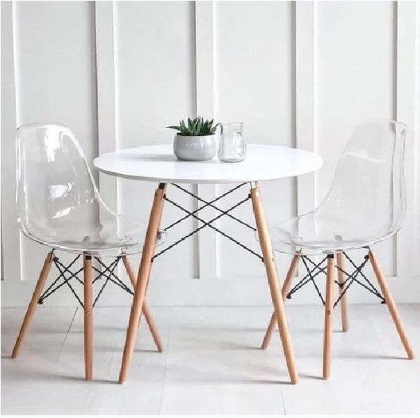 3 Piece Dinning Table - 1 Dining Table and 2 Transparent Dining Chairs - White