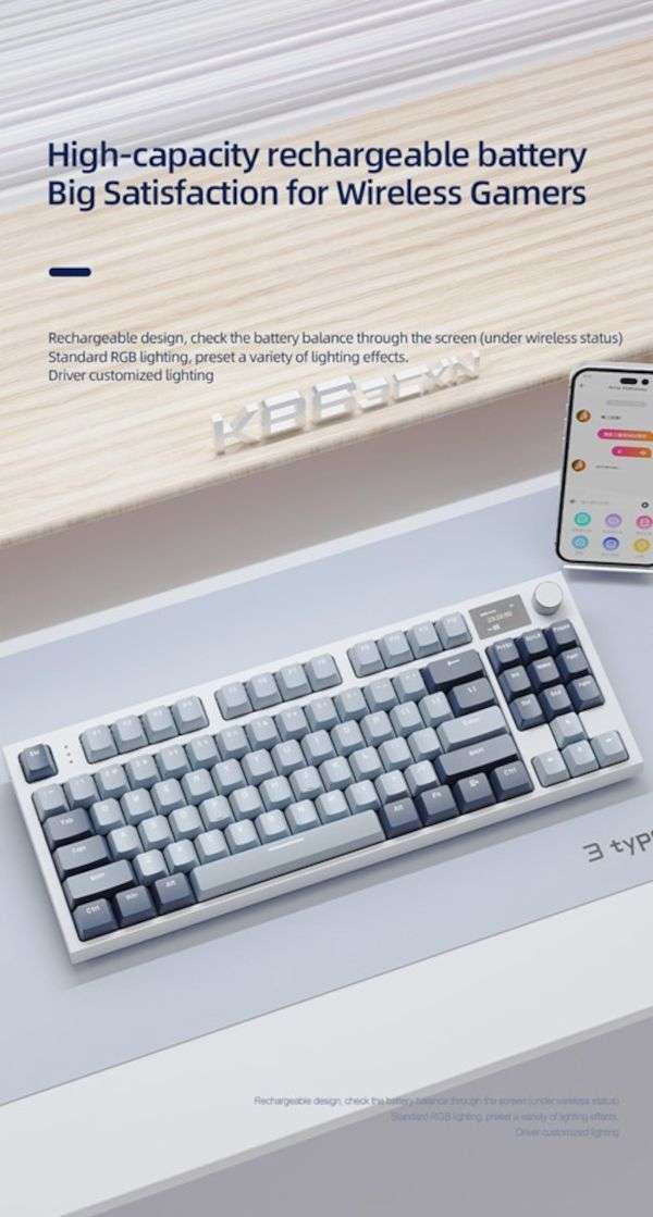 Mechanical Gaming Keyboard USB 2.4G BT5.0 Screen Hot-Swappable Blue Switch