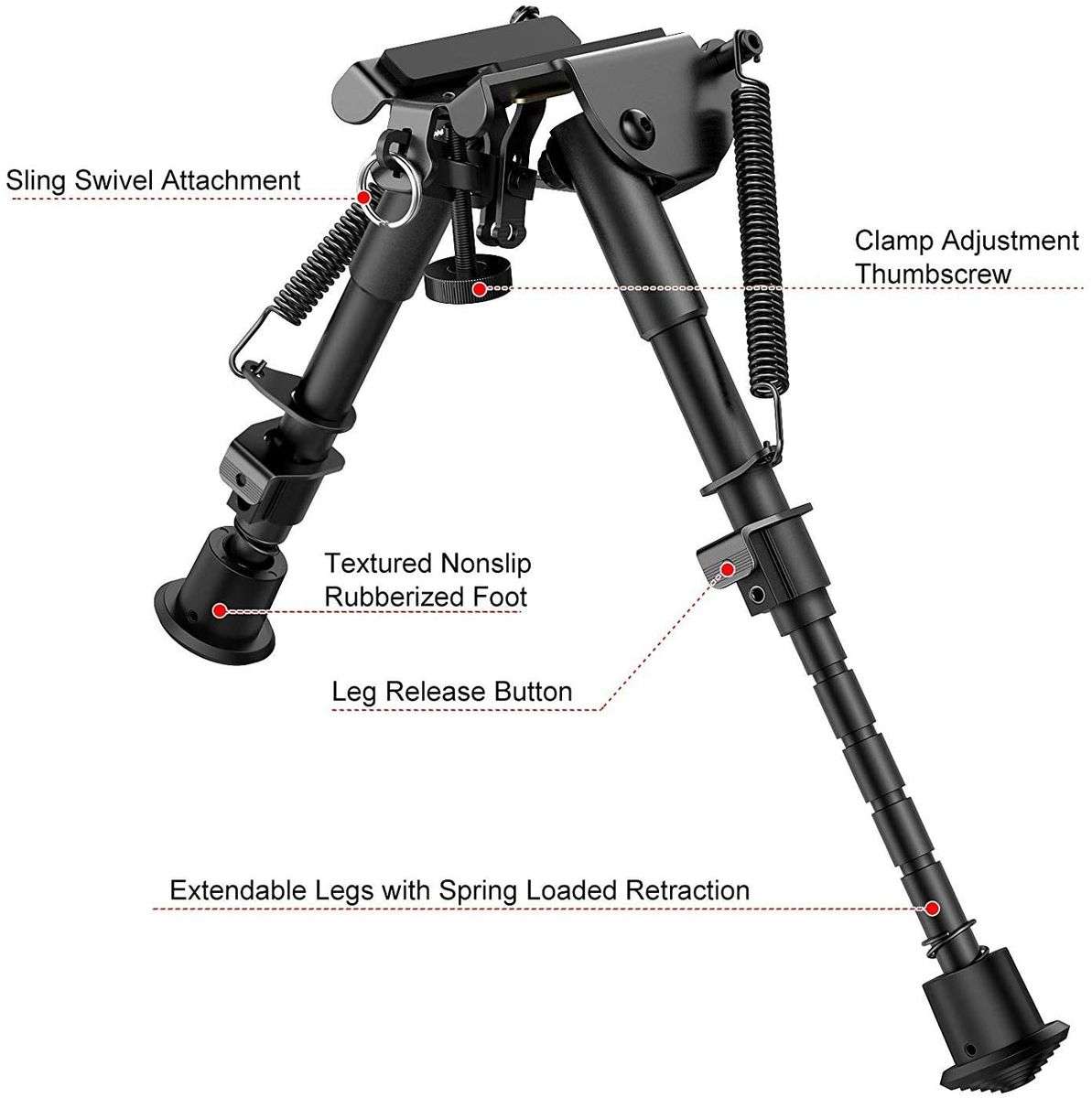 Rifle Bipod Butterfly Rifle Stand Adjustable Leg Length 6-9`