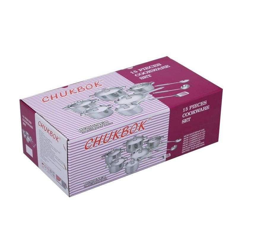 Chukbok 15-Piece Heavy Bottom Stainless Steel Cookware Set