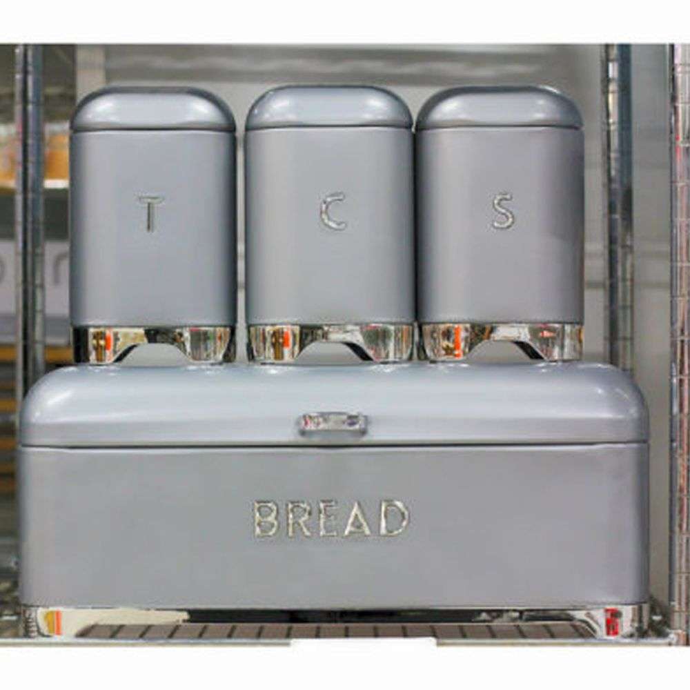 DH - Breadbin Retro Design with 3 Piece Matching Canister Set - Grey