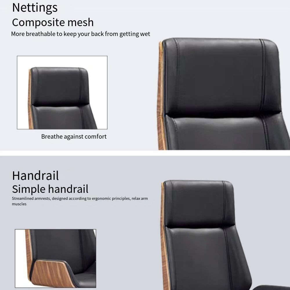 Office Chairs - Executive Brown Wooden Base Microfiber Leather Top - Black Colour