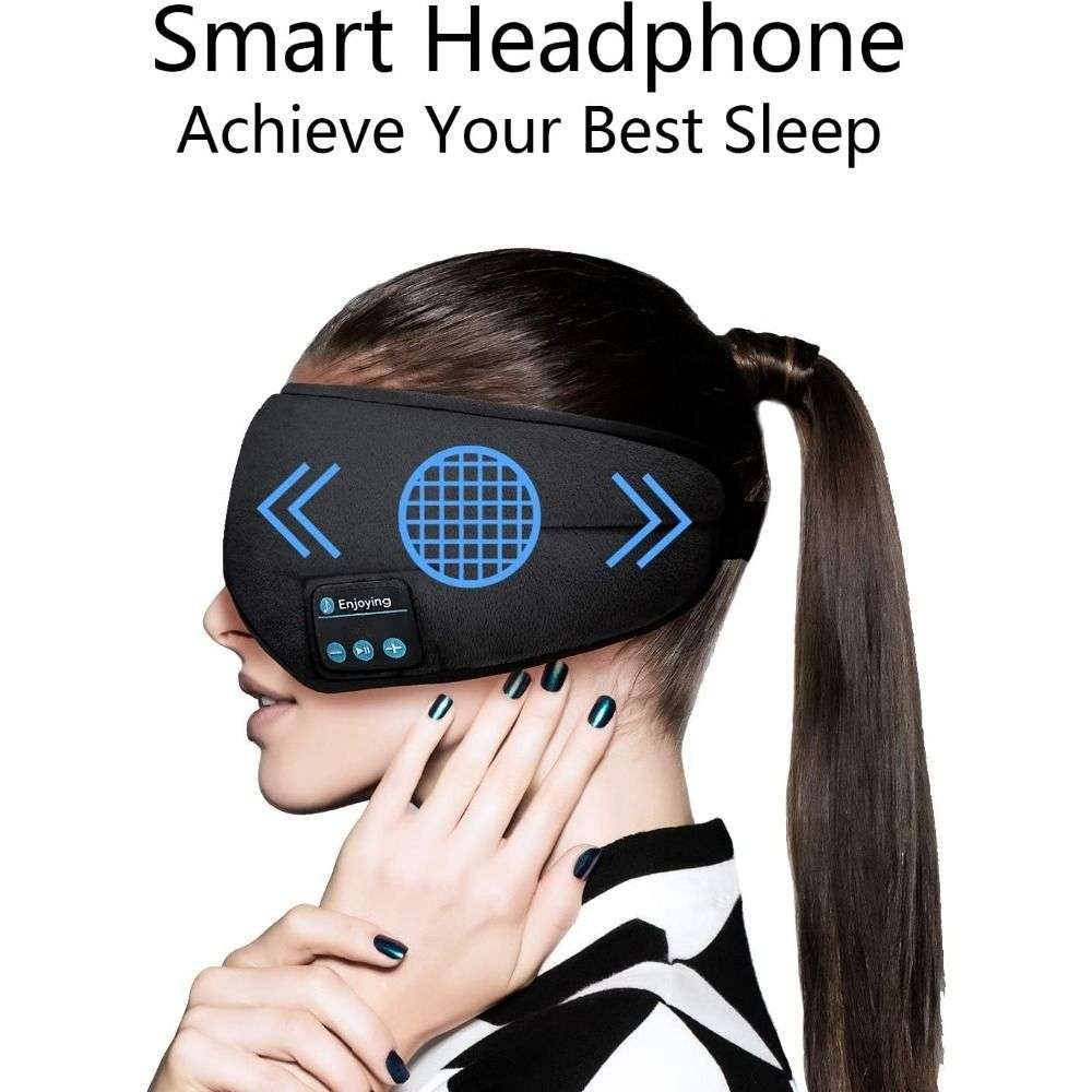 Soft Adjustable Cotton Sleep Music Eyemask with Bluetooth Headphone - Black - Black