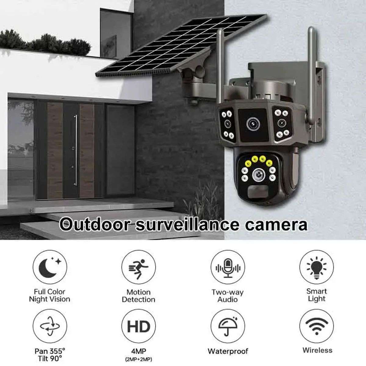 Solar 4MP 4K 3 Angle Sim operated 4G Security Camera