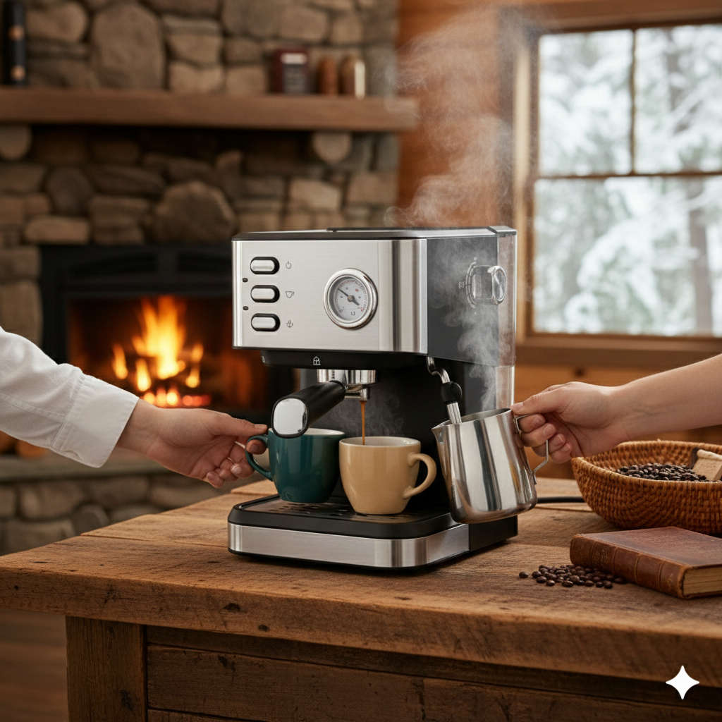 Hoffmans Automatic Control Espresso Coffee Maker with Milk Frother - 20 Bar