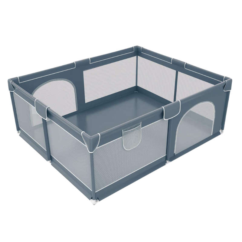 Baby and Toddler Double Door Safety Play Pen with 360 Views - Grey