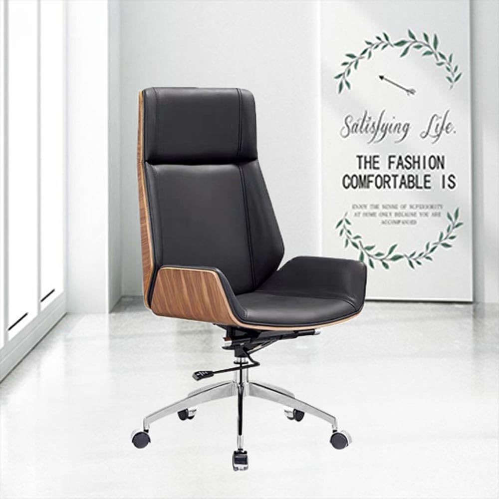 Office Chairs - Executive Brown Wooden Base Microfiber Leather Top - Black Colour