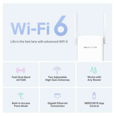 Tp-Link - Mercusys - ME60X AX1500 Wi-Fi 6 Range Extender - Tp-Link - Mercusys - ME60X AX1500 Wi-F...