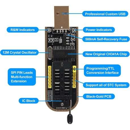 Newavro EEPROM BIOS USB Programmer CH341A+ SOIC8 Clip +1.8V + SOIC8 Adapter