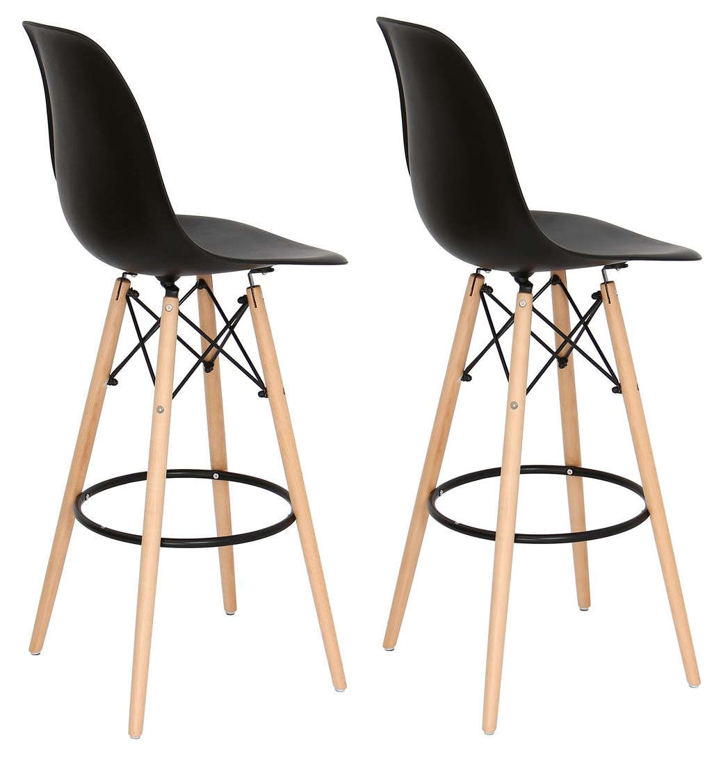 Bar / Kitchen Stools - Wooden Leg - Set of Two - Black