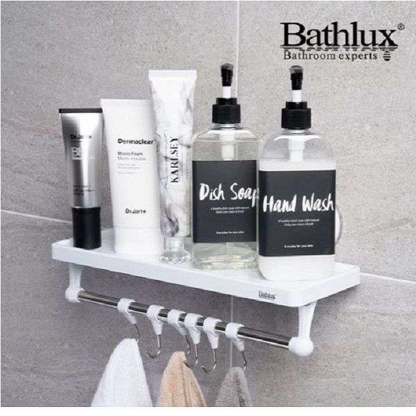 Bathlux Shelf With Hanging Hooks And Suction Cup-30136
