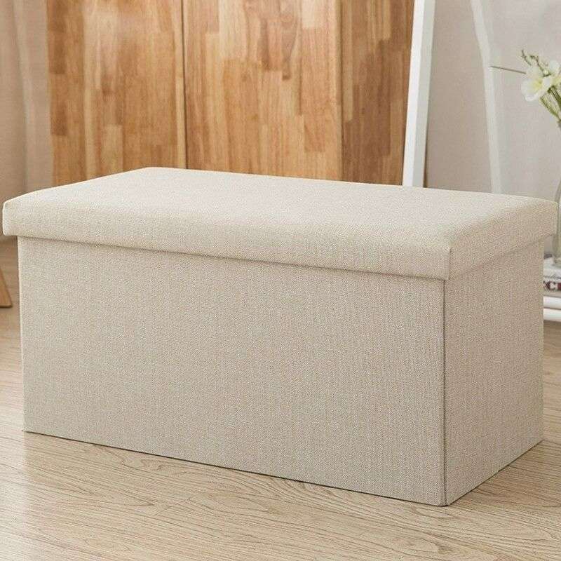 Jack Brown Foldable Fabric Cotton Linen Storage Cube Box Ottoman Stool - Cream