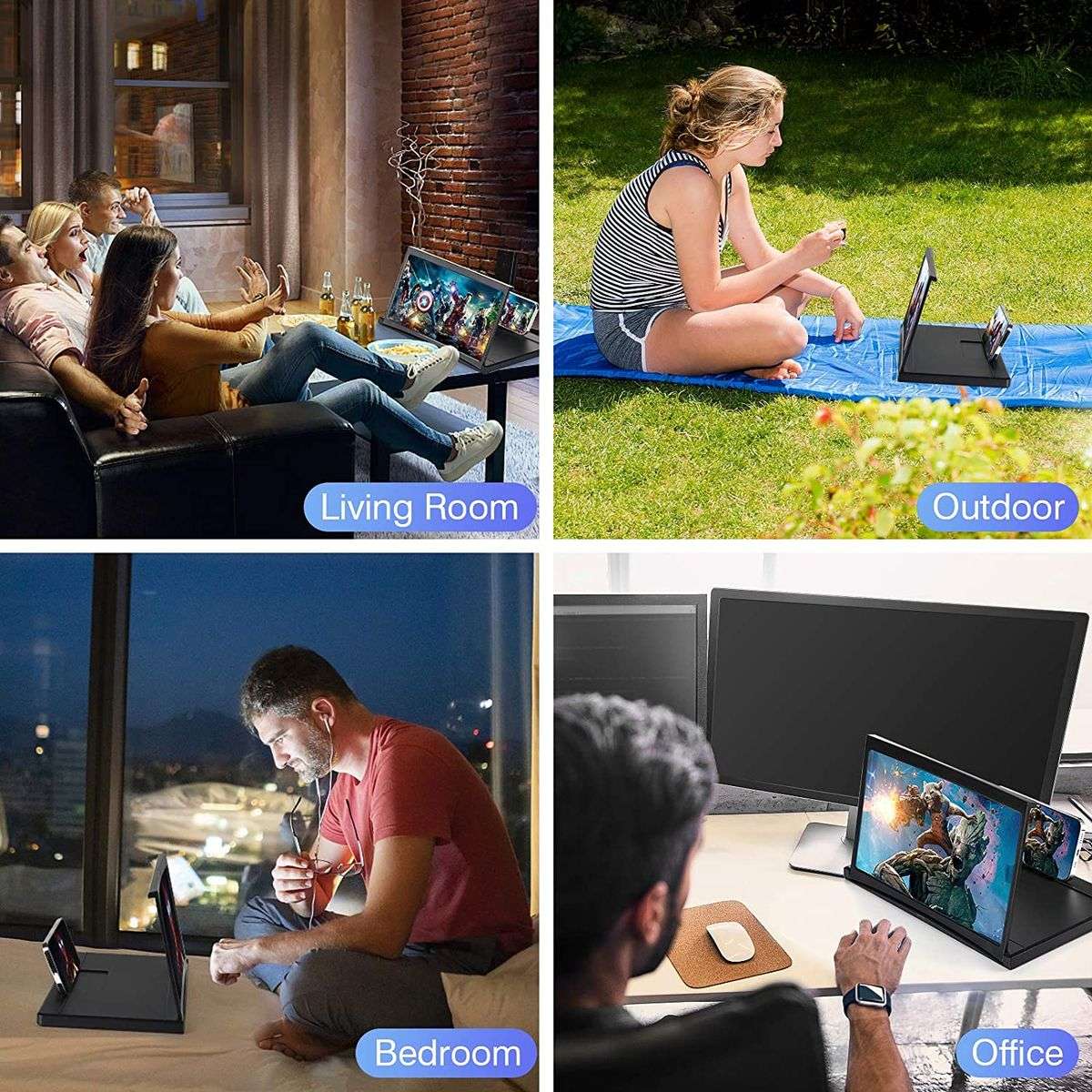 6D Portable Mobile Screen Amplifier F12 - White - With Bluetooth Speaker