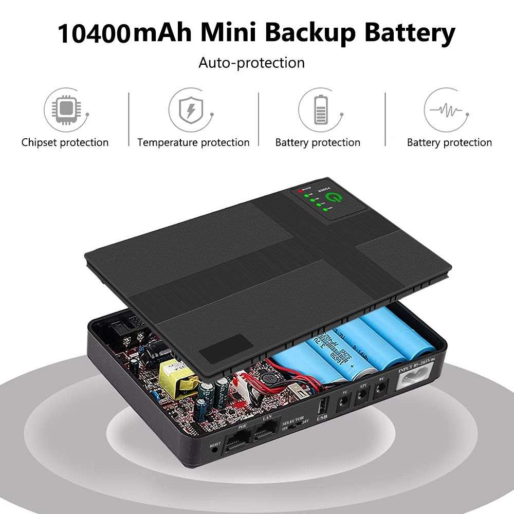 10400 mAh Mini UPS Backup Power Supply for Wifi Router and Support POE