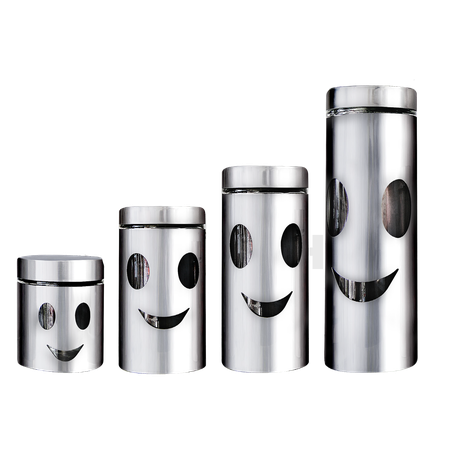 Decadent 4 Piece Glass Canister Set -Smile Edition with Stainless Steel