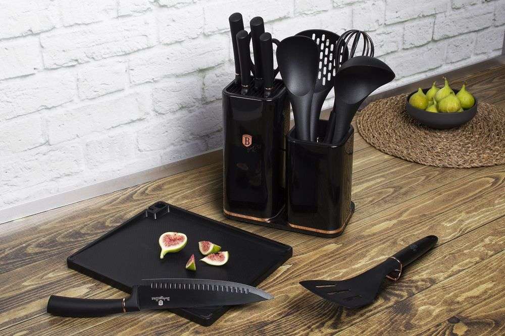 Berlinger Haus 12 Piece Knife Set with Stand and Kitchen Tools - Black Rose (DISPLAY MODEL)