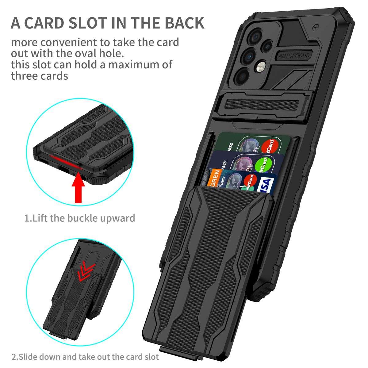 Sliding Hidden Wallet Kickstand Shockproof Heavy Duty Protective Case For Samsung A52