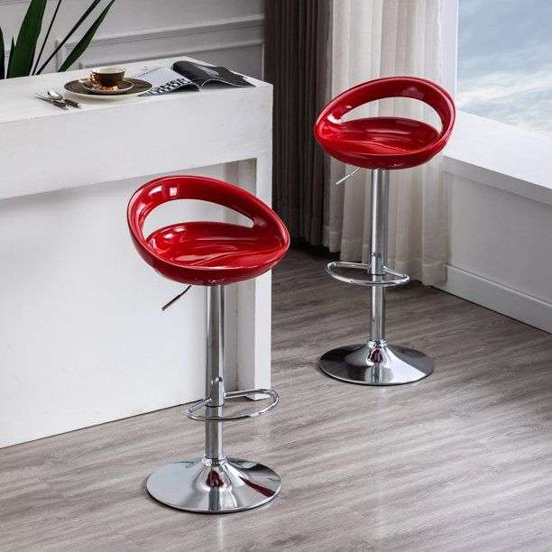 Bar Stools / Kitchen Counter Breakfast Chairs - 2 Pack - Red Colour