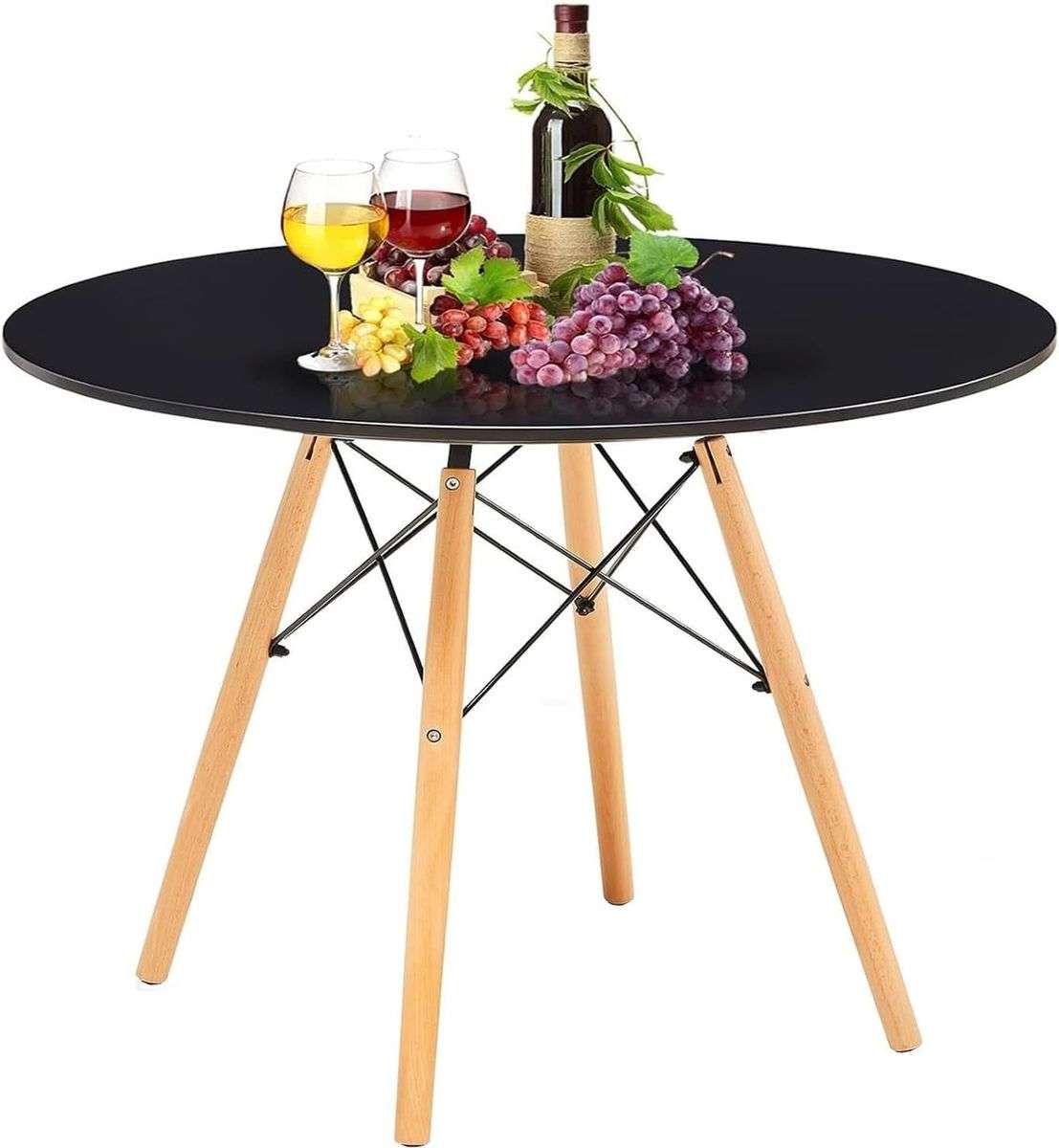 Modern Round Dining Table Set - 5 Piece - White, Black