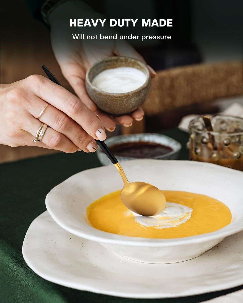 Jane Becker 24-Piece Stainless Steel Cutlery Set - Premium Quality - Black & Gold