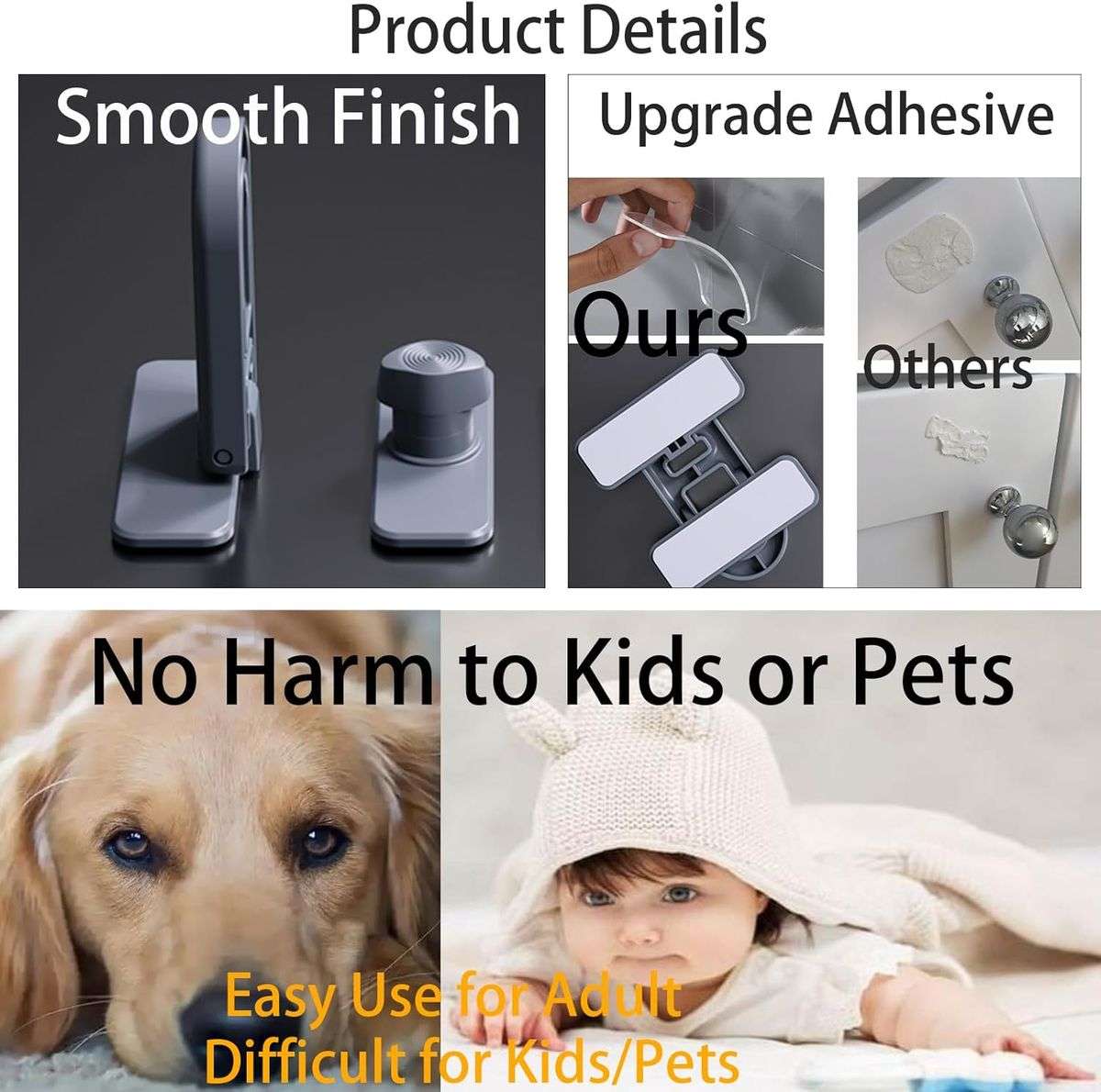 Lock Baby Proofing for Cabinet Door Drawer 2 pieces - grey