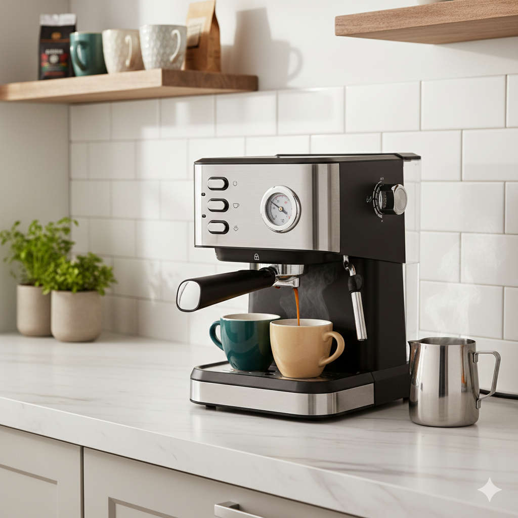 Hoffmans Automatic Control Espresso Coffee Maker with Milk Frother - 20 Bar