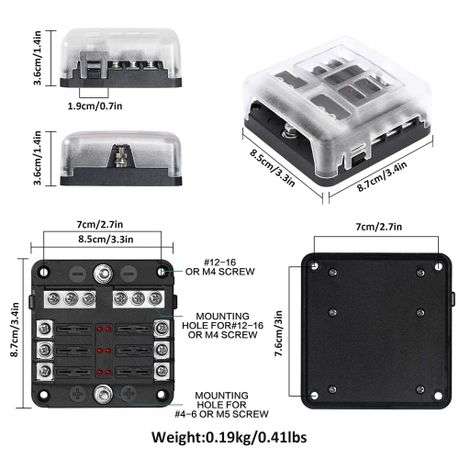 12V Vehicle 6-Way Fuse Block 12V Blade Fuse 6 Circuit Panel
