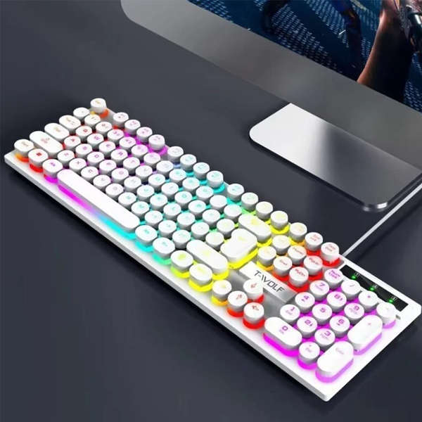 T-Wolf T80 Punk Retro Rainbow Gaming Keyboard