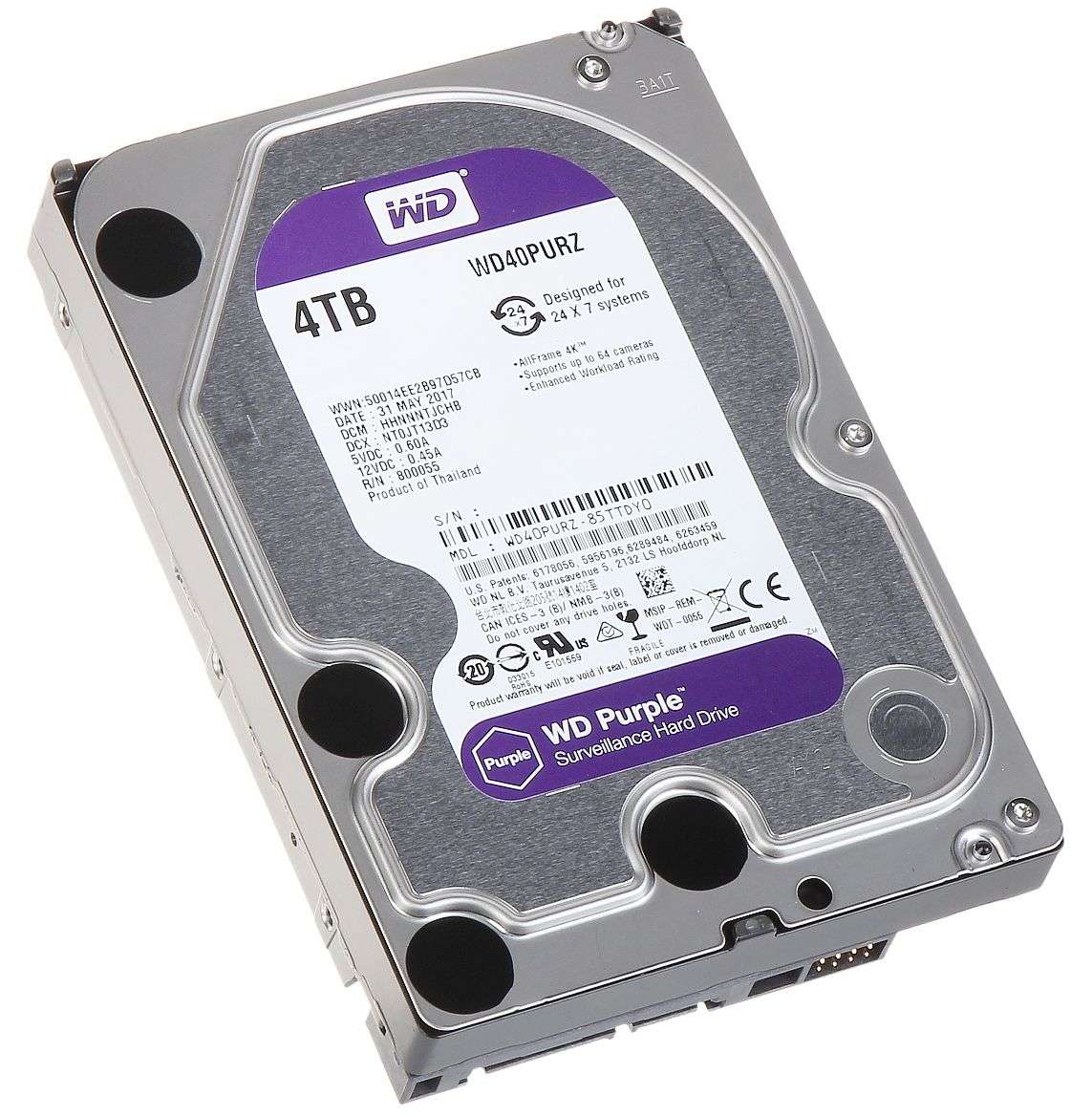 4TB WD Purple Surveillance 3.5 ` Sata Hard Drive ( For DVR / NVR) - Pre -Owned