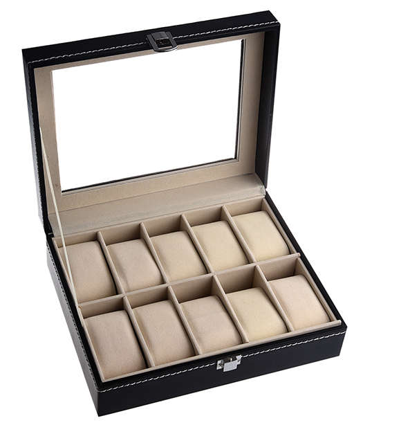 Luxury 10-Slot PU Leather Watch Display Box - Black