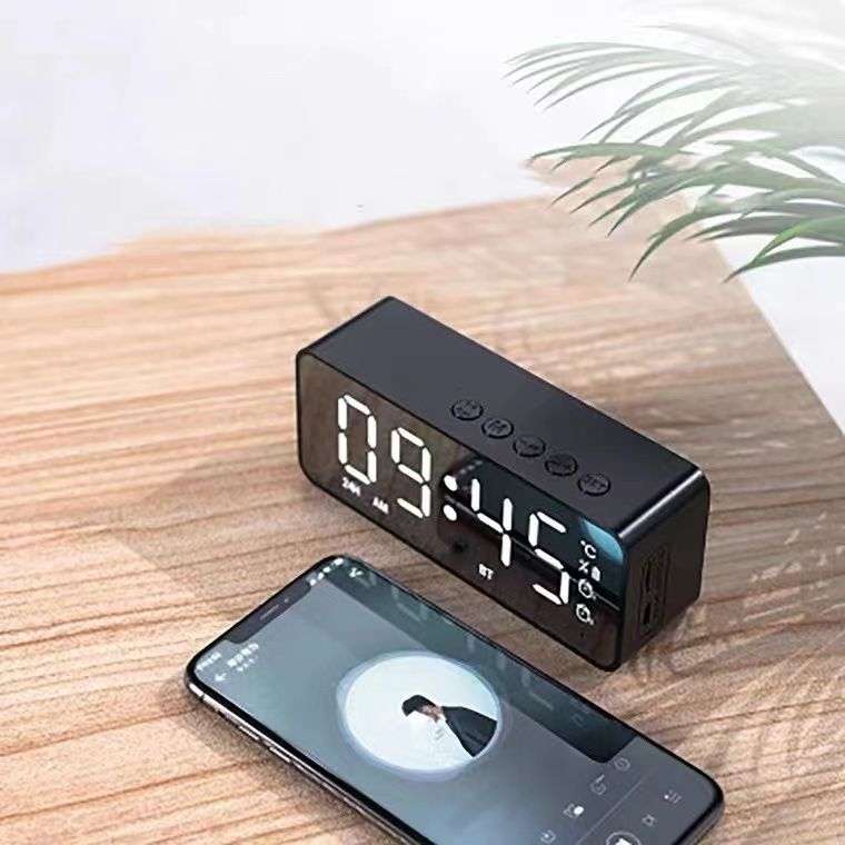 MultiFunction LED Mirror Digital Alarm Clock Bluetooth Speaker FM Radio