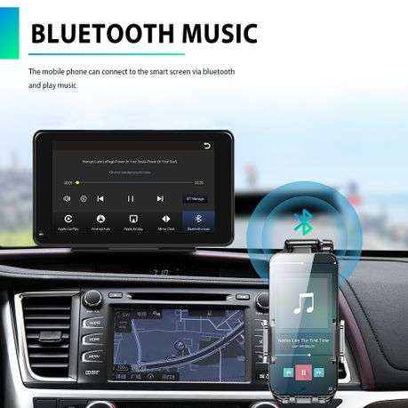 7-Inch Wireless Car Display with CarPlay, Android Auto & Bluetooth