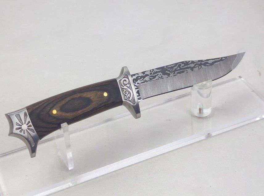 Simulated Damascus Blade Knife With Leather Sheath AC1206