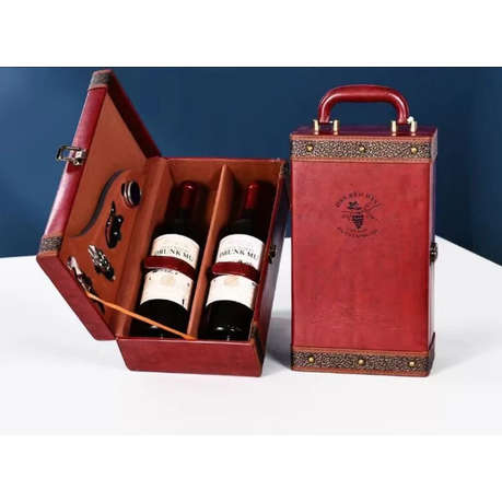 2 Bottle Luxury Wine Box Gift Set - cherry red
