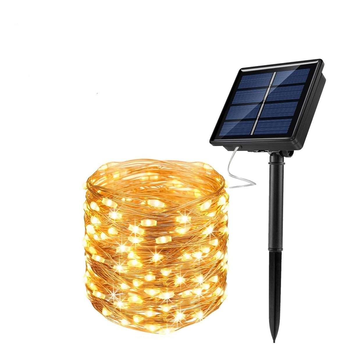 20 m LED Outdoor Solar Silver Copper String Fairy Light 200 LED Warm White