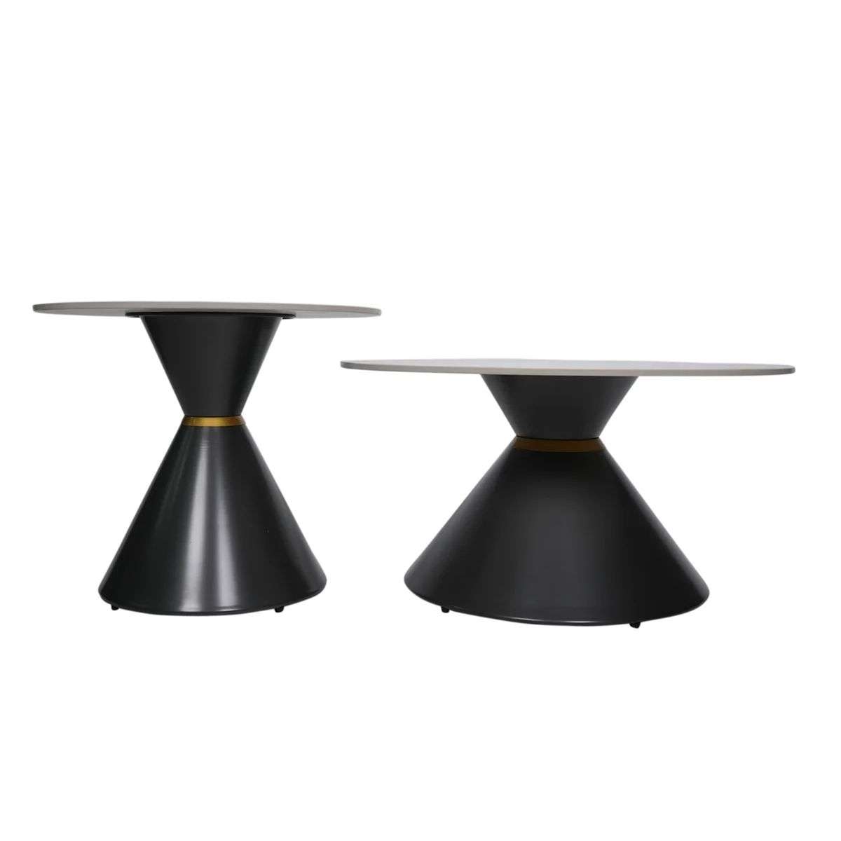 Metal Base and Marble Glass Top Coffee Table Set - 2 Piece Set