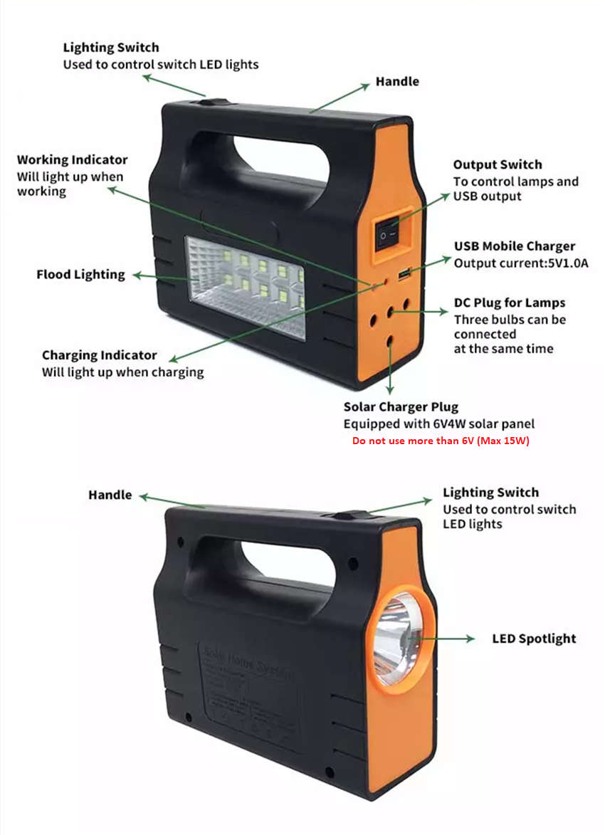 AOITS Multifunction Solar Lighting Kit PowerBank USB Charging Solar Panel  3 X LED Lights
