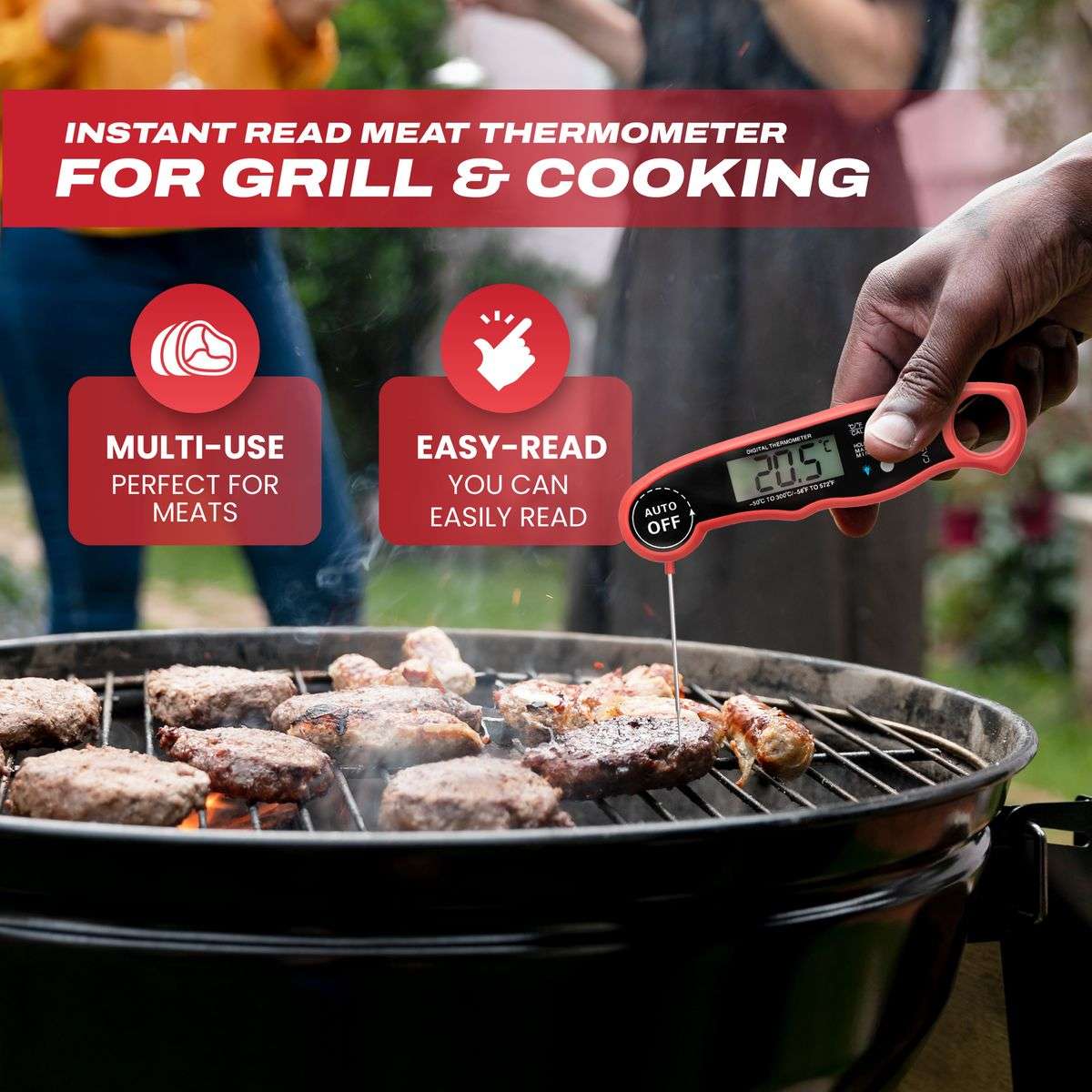 Digital Instant Read Meat Thermometer - Waterproof Kitchen Food Cooking Thermometer with Backlight