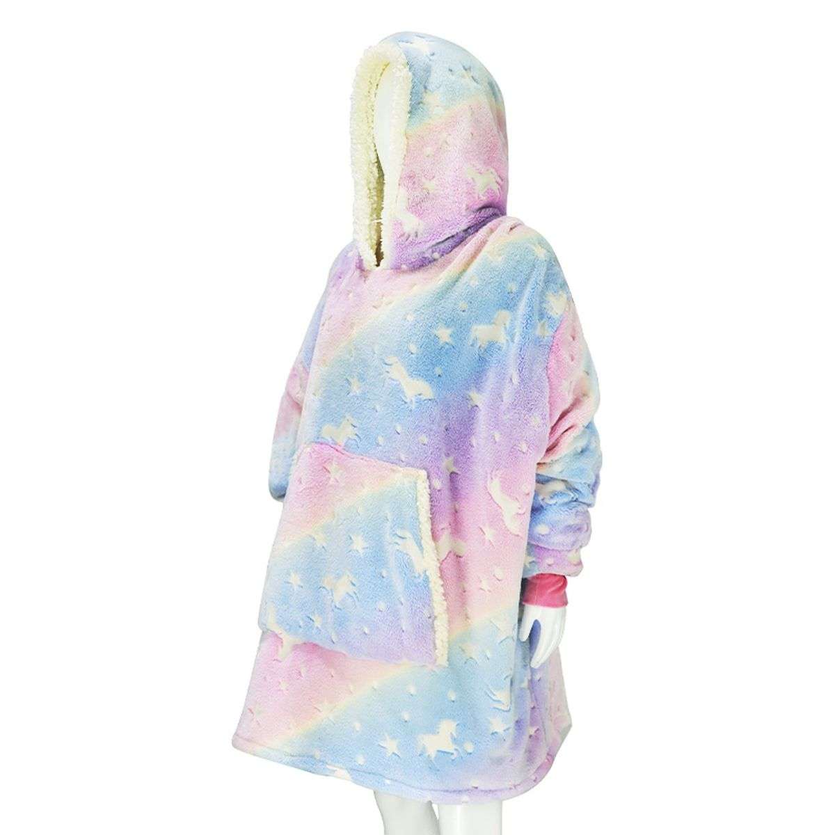 Glow in the Dark Oversized Hooded Blanket - Rainbow Unicorn Pattern