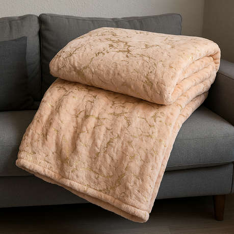 FLEECEX Metallic Plush Fleece Warm Winter Lightweight Blanket & Throw -150 x 200 cm - Peach
