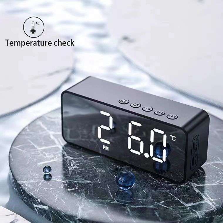 MultiFunction LED Mirror Digital Alarm Clock Bluetooth Speaker FM Radio