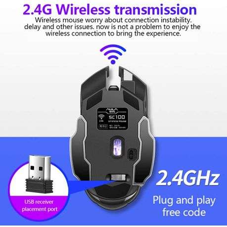 AULA RGB Backlit Gaming Wireless Mouse with Side Buttons 2.4G-SC100-Black