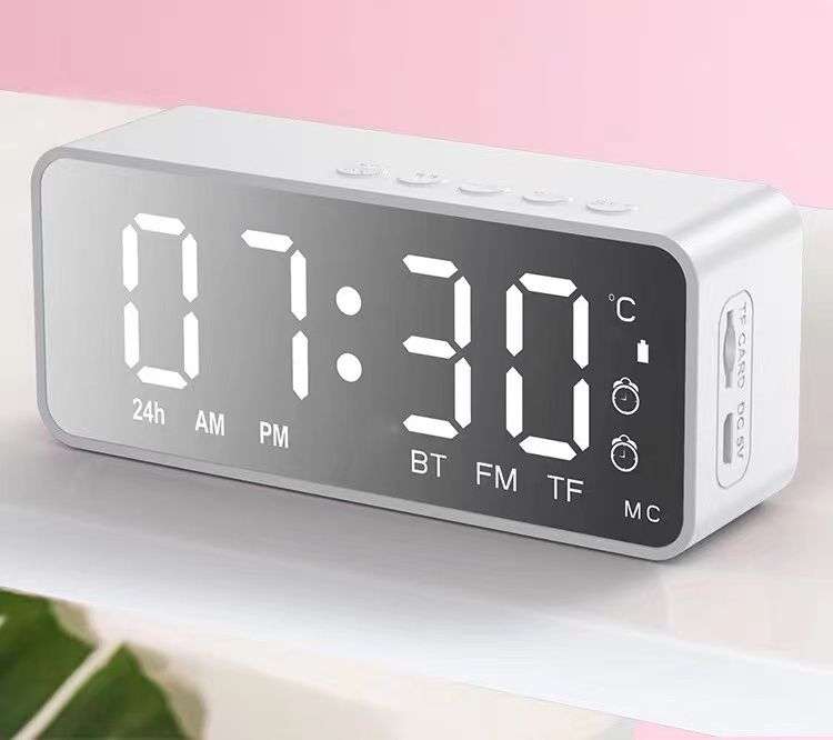 MultiFunction LED Mirror Digital Alarm Clock Bluetooth Speaker FM Radio