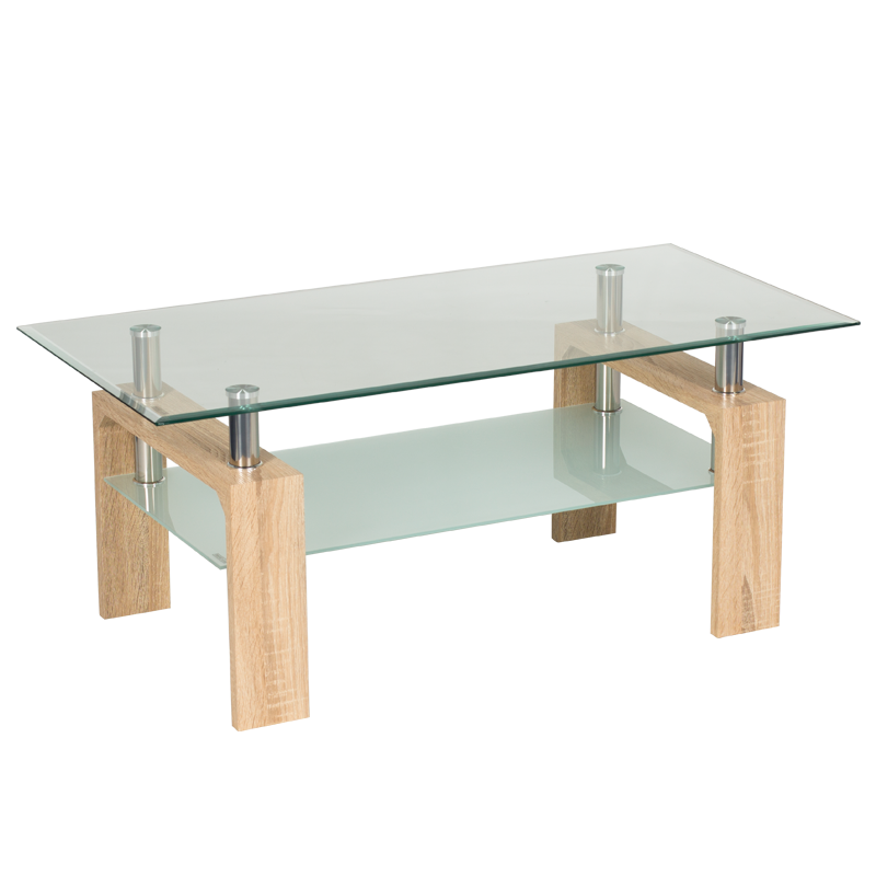 Modern two tier glass coffee table in - Oak