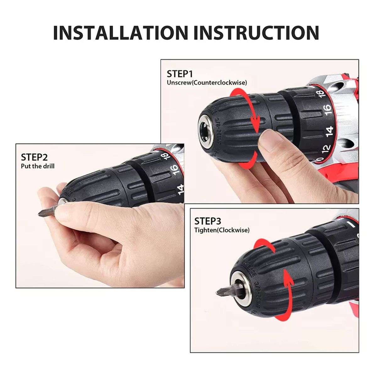 26 Pieces Wireless Red Drill Set With 2 Lithium Battery Packs, Case & Gloves